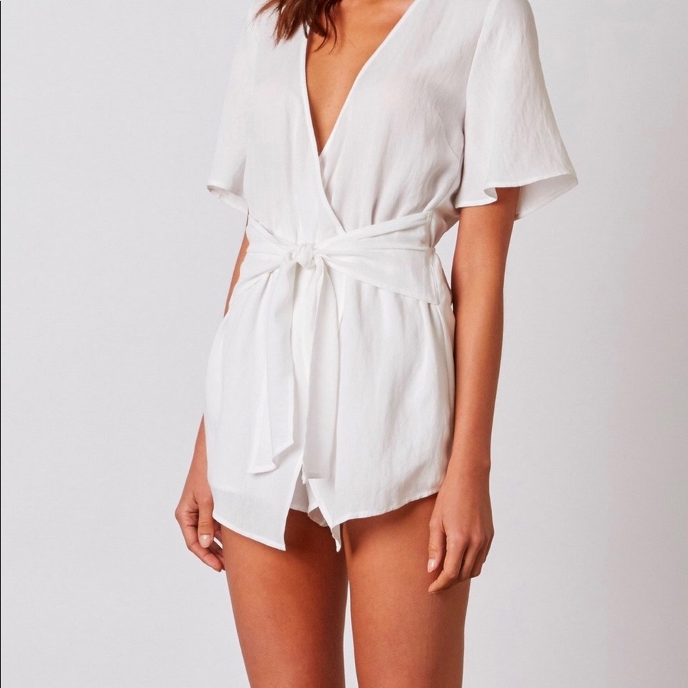 light blue tie front romper